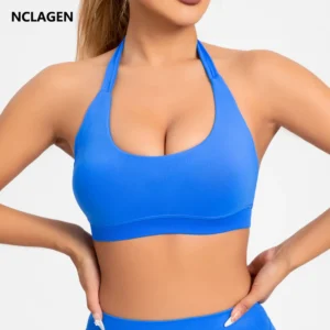 NCLAGEN  Sports Bra Women Halter Top Support Push-up with open Back