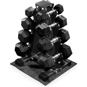 Rubber Coated Hex Dumbbell Weight Set with Storage Rack 100LB 150LB or 200LB