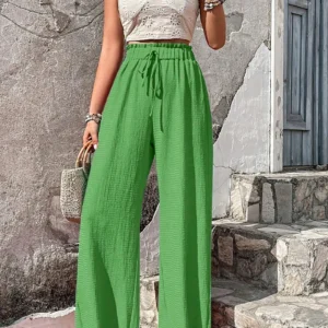 Women’s 2-Piece Linen Lounge Set – Breathable Long Sleeve Blouse & High-Waist Shorts | Lightweight, Comfortable Summer Outfit